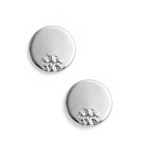 Tory Burch Silver Logo Disc Stud Earrings